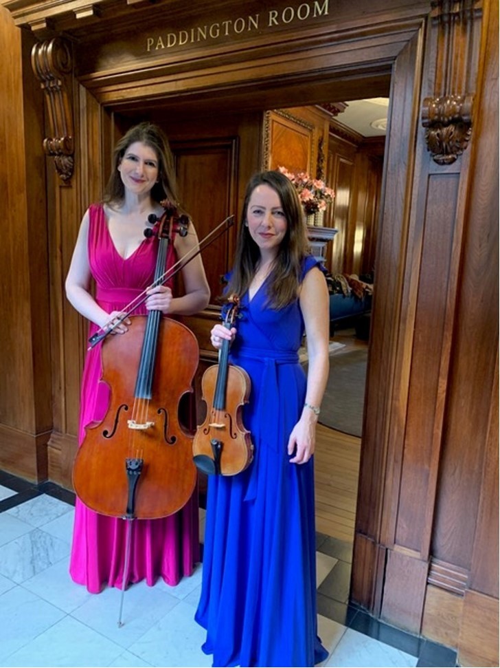 Our violin & cello duo pictured outside the Paddington Room at The Old Marylebone Town Hall